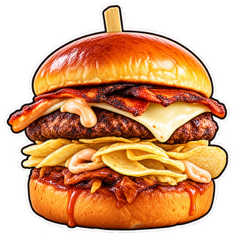 Burger s sirom, slanino in krompirčkom
